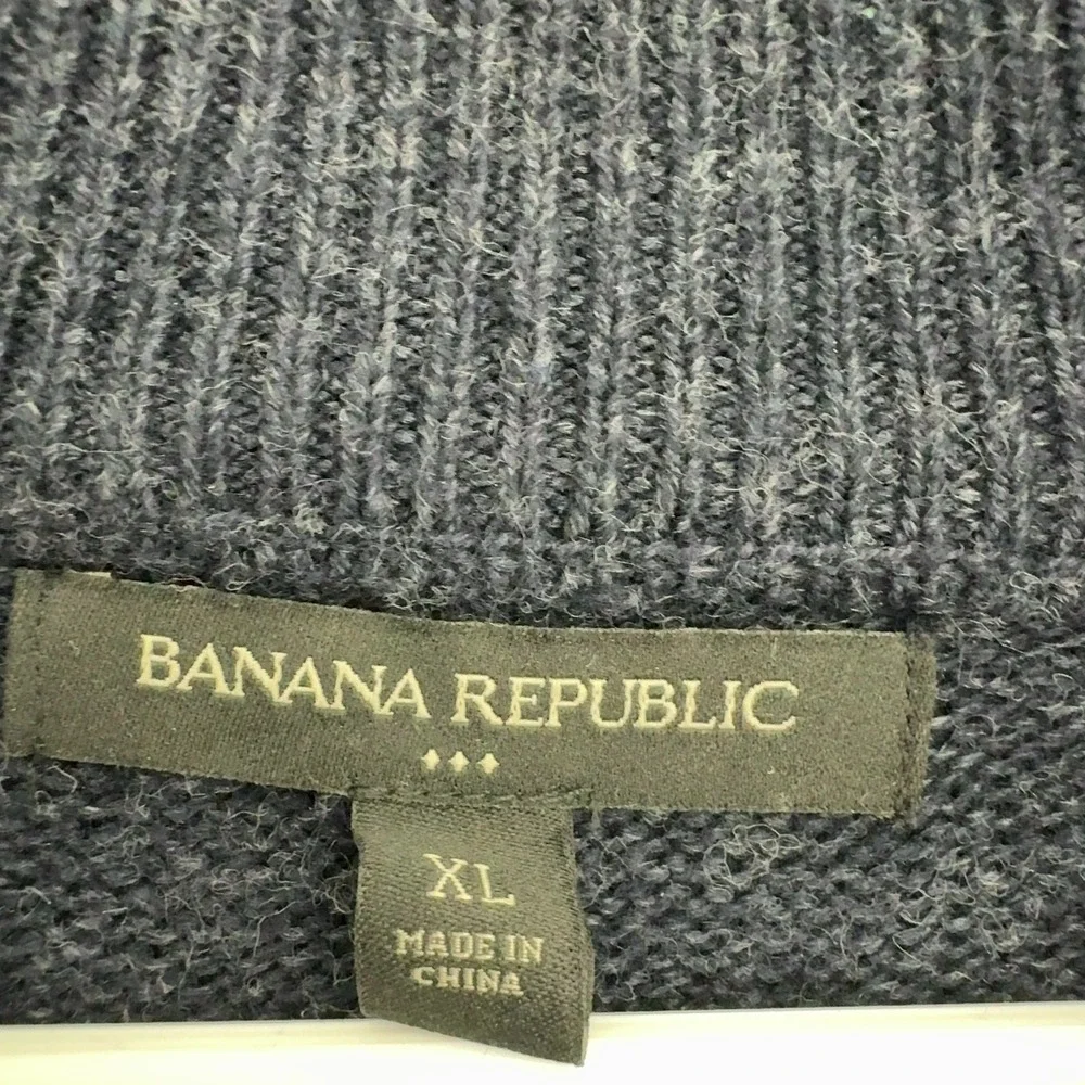 Banana Republic Sweater Men XL Blue Cotton Blend Fair Isle Quarter Zip Mock Neck